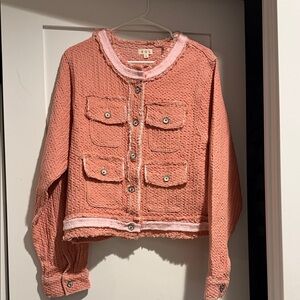 POL Coral Textured Button-Up Jacket